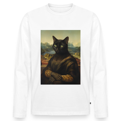 Mona Lisa… aber es ist eine Katze | Männer Premium Bio Langarmshirt - Weiß