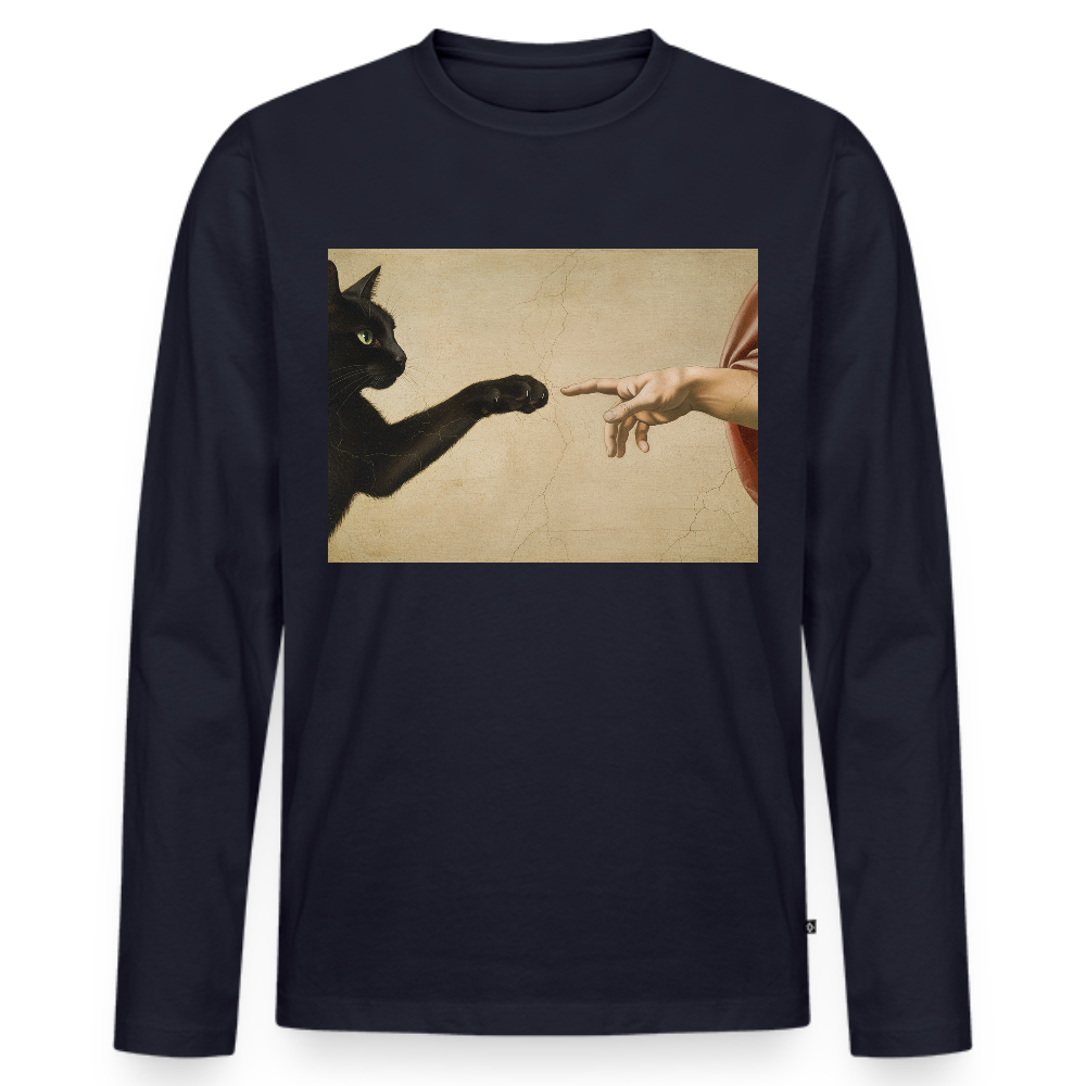 Die Erschaffung Adams… aber die Katze war schneller | Männer Premium Bio Langarmshirt - Navy