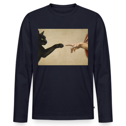 Die Erschaffung Adams… aber die Katze war schneller | Männer Premium Bio Langarmshirt - Navy