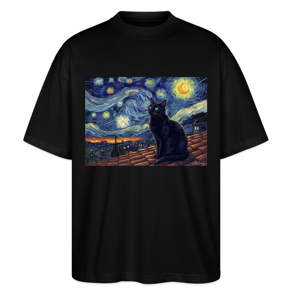 Sternennacht… aber die Katze denkt nach | Stanley/Stella Oversized Unisex Bio T-Shirt Blaster - Schwarz