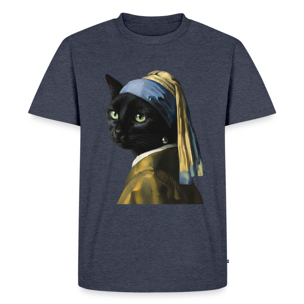 Das Mädchen mit dem Perlenohrring… aber es ist eine Katze | Männer Premium T-Shirt - Jeansblau 