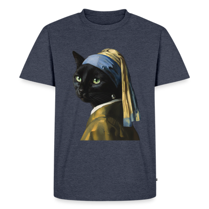 Das Mädchen mit dem Perlenohrring… aber es ist eine Katze | Männer Premium T-Shirt - Jeansblau 