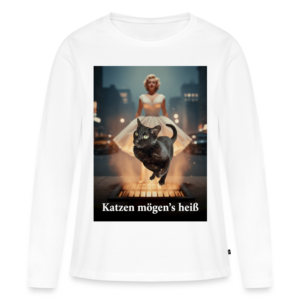 Katzen mögen’s heiß | Frauen Premium Bio Langarmshirt - Weiß