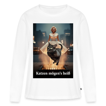Katzen mögen’s heiß | Frauen Premium Bio Langarmshirt - Weiß