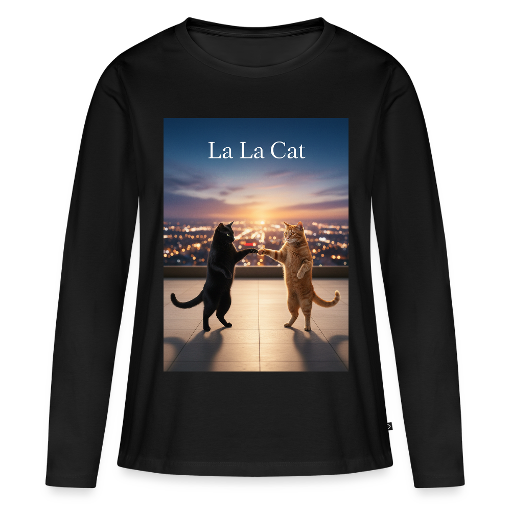 La La Cat – Tanz über den Dächern | Frauen Premium Bio Langarmshirt - Schwarz