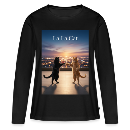 La La Cat – Tanz über den Dächern | Frauen Premium Bio Langarmshirt - Schwarz