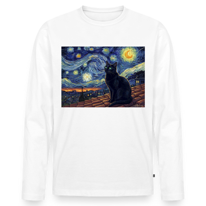 Sternennacht… aber die Katze denkt nach | Männer Premium Bio Langarmshirt - Weiß