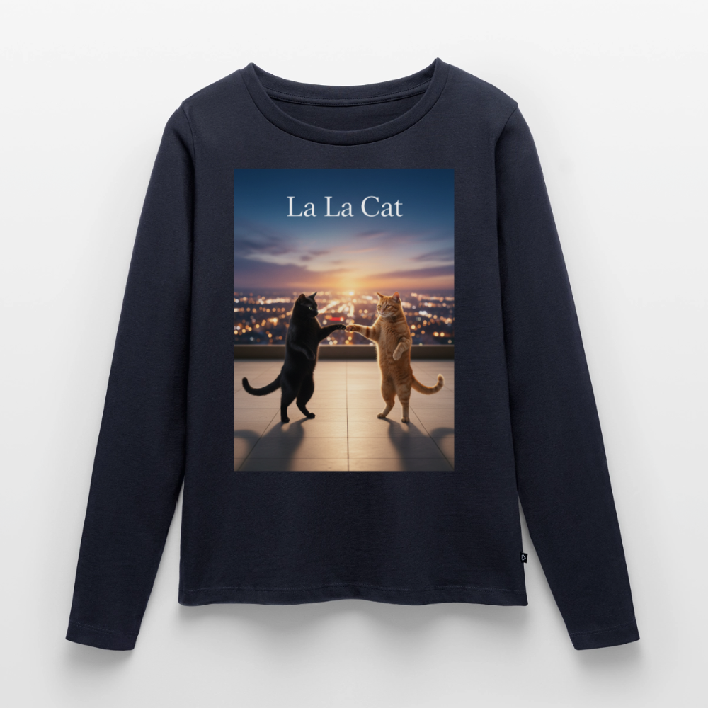 La La Cat – Tanz über den Dächern | Frauen Premium Bio Langarmshirt - Navy
