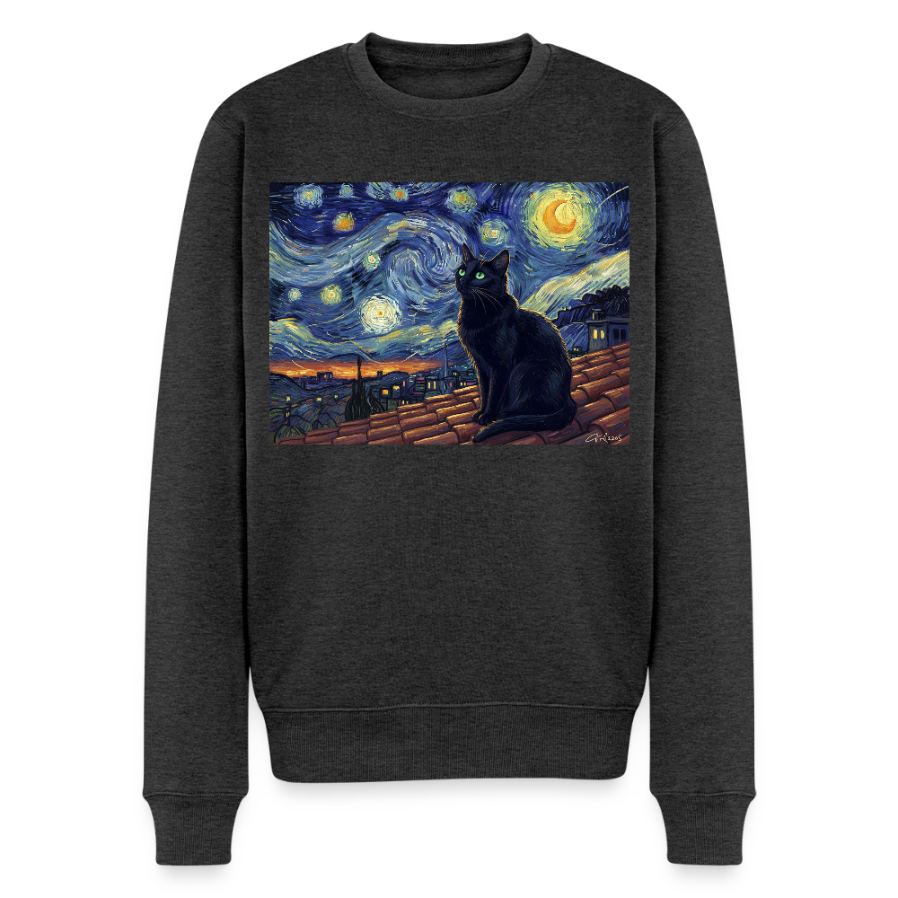 Sternennacht… aber die Katze denkt nach |  Männer Premium Pullover - Anthrazit meliert