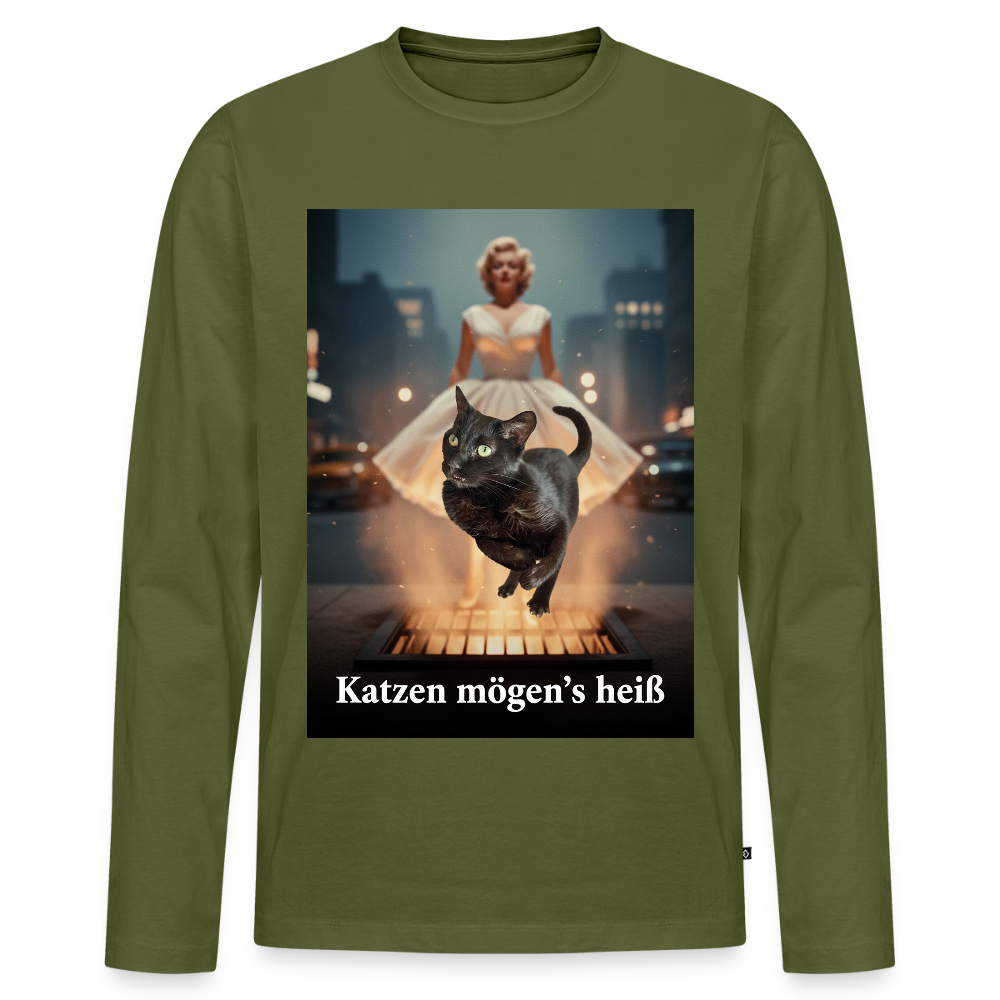 Katzen mögen’s heiß | Männer Premium Bio Langarmshirt - Khaki