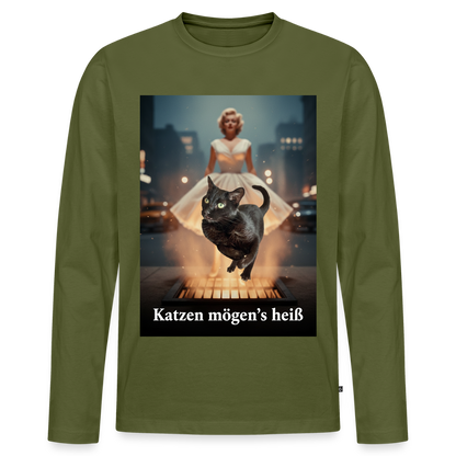 Katzen mögen’s heiß | Männer Premium Bio Langarmshirt - Khaki