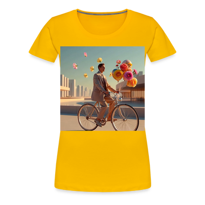 Fahrt ins Ungewisse (mit Blumen) | Frauen Premium T-Shirt - Sonnengelb