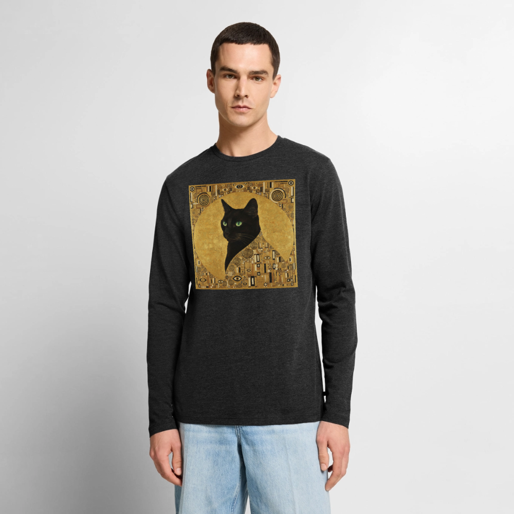 Adele… aber sie schnurrt – Goldene Katze à la Klimt | Männer Premium Bio Langarmshirt - Anthrazit meliert