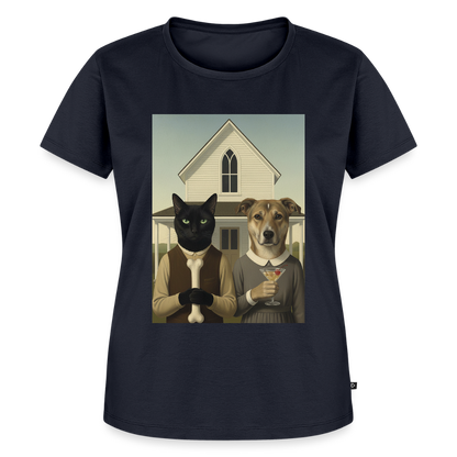 American Gothic… aber mit Katze und Hund | Frauen Premium T-Shirt - Navy