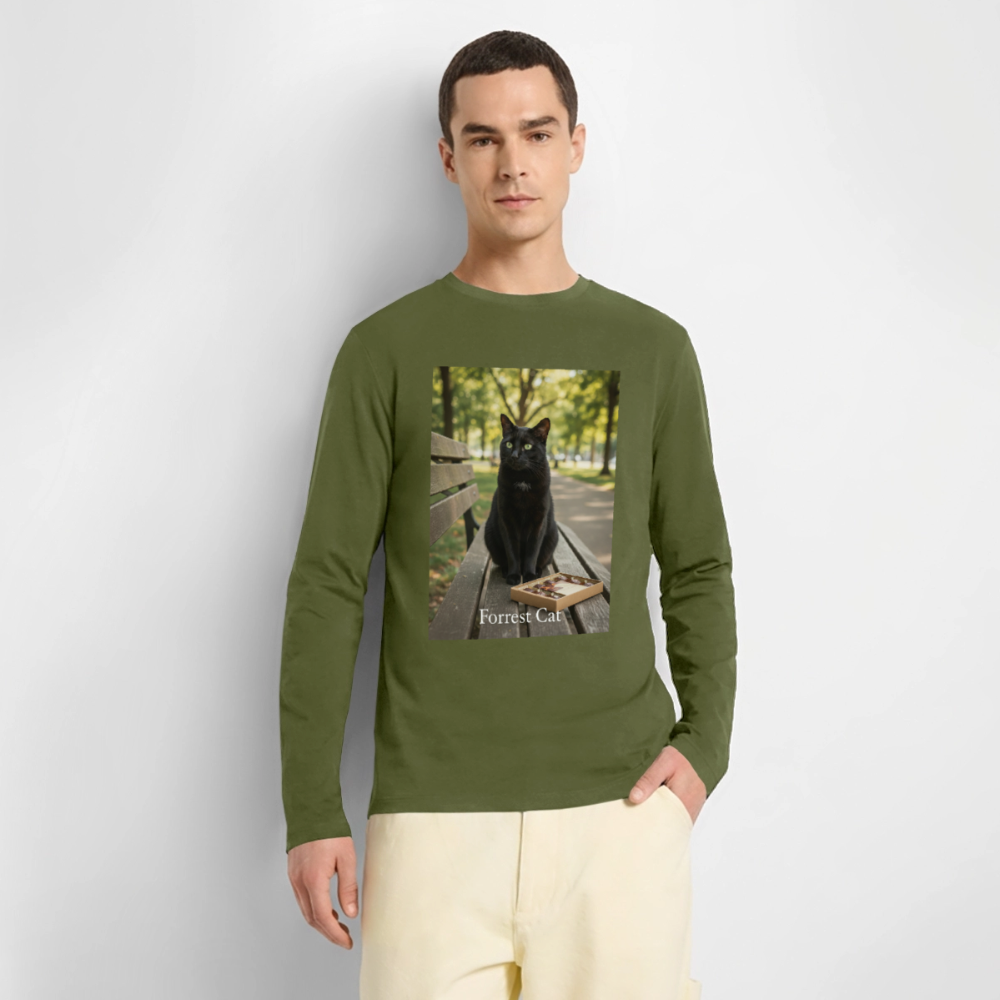 Forrest Cat – Krümel wartet | Männer Premium Bio Langarmshirt - Khaki