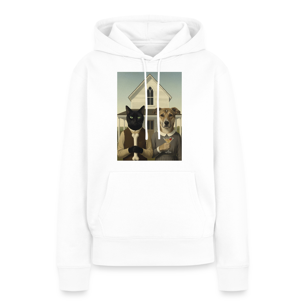 American Gothic… aber mit Katze und Hund | Frauen Premium Hoodie - Weiß