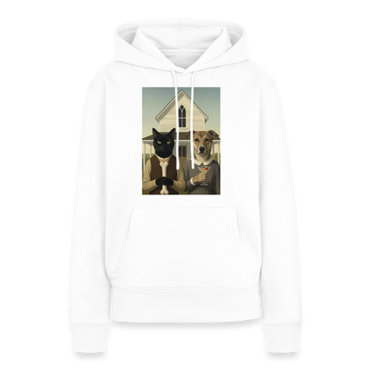 American Gothic… aber mit Katze und Hund | Frauen Premium Hoodie - Weiß