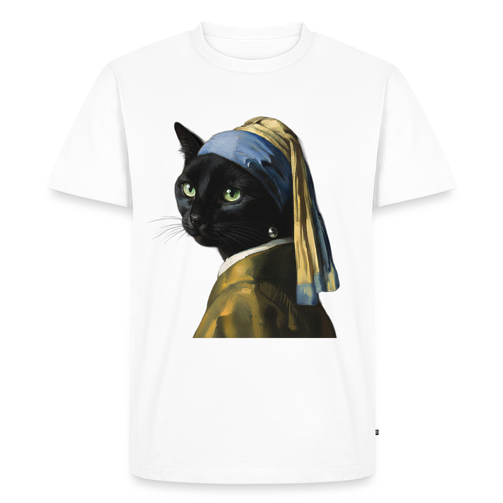 Das Mädchen mit dem Perlenohrring… aber es ist eine Katze | Männer Premium T-Shirt - Weiß