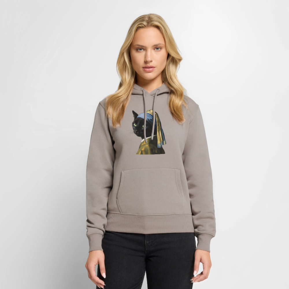 Das Mädchen mit dem Perlenohrring… aber es ist eine Katze | Frauen Premium Hoodie - Taupe