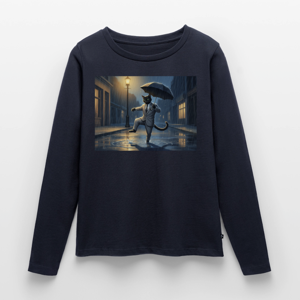 Krümel tanzt im Regen | Frauen Premium Bio Langarmshirt - Navy