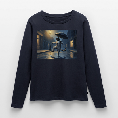 Krümel tanzt im Regen | Frauen Premium Bio Langarmshirt - Navy