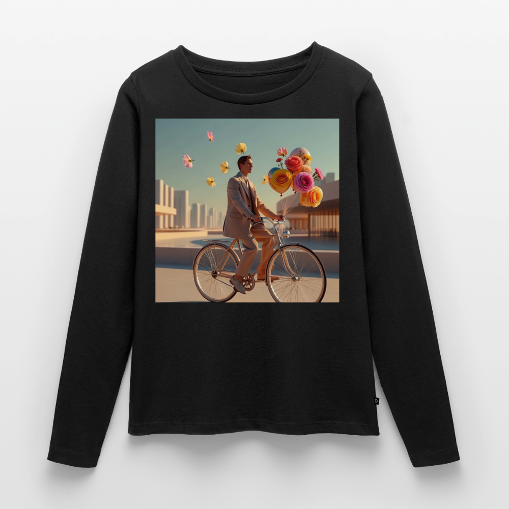 Fahrt ins Ungewisse (mit Blumen) | Frauen Premium Bio Langarmshirt - Schwarz