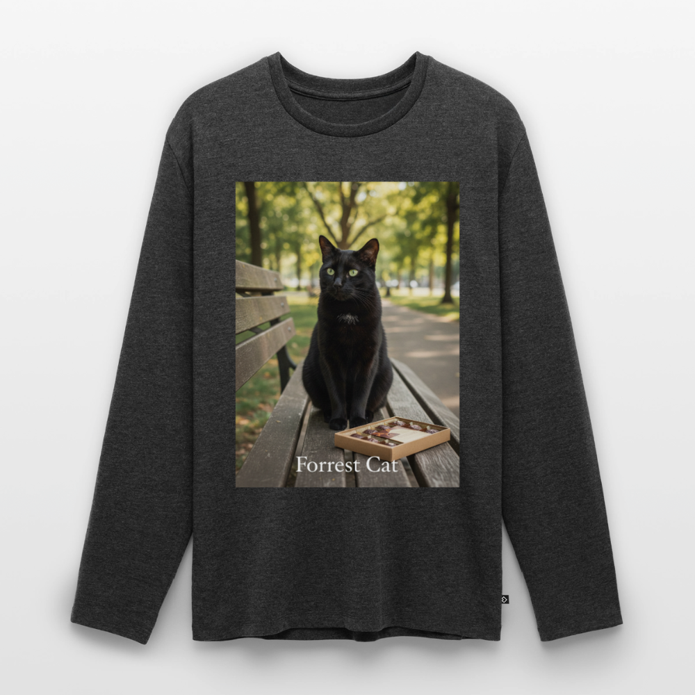 Forrest Cat – Krümel wartet | Männer Premium Bio Langarmshirt - Anthrazit meliert