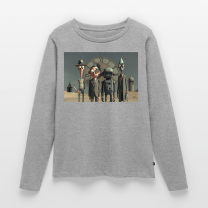 Pünktlich zu spät – Die seltsame Gesellschaft | Frauen Premium Bio Langarmshirt - Grau meliert