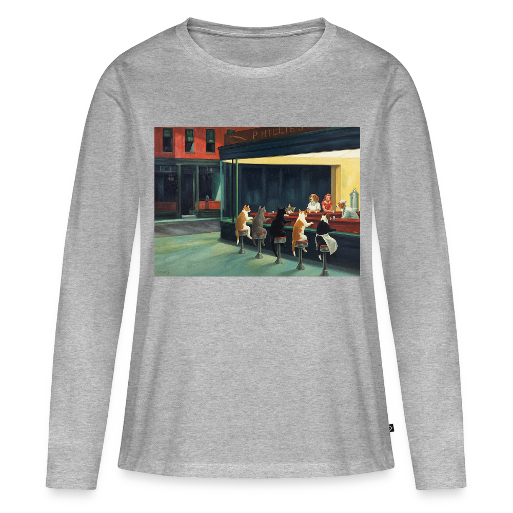 Wenn Hopper Katzen gemalt hätte | Frauen Premium Bio Langarmshirt - Grau meliert