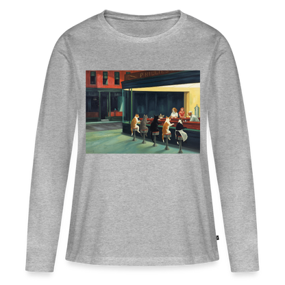 Wenn Hopper Katzen gemalt hätte | Frauen Premium Bio Langarmshirt - Grau meliert