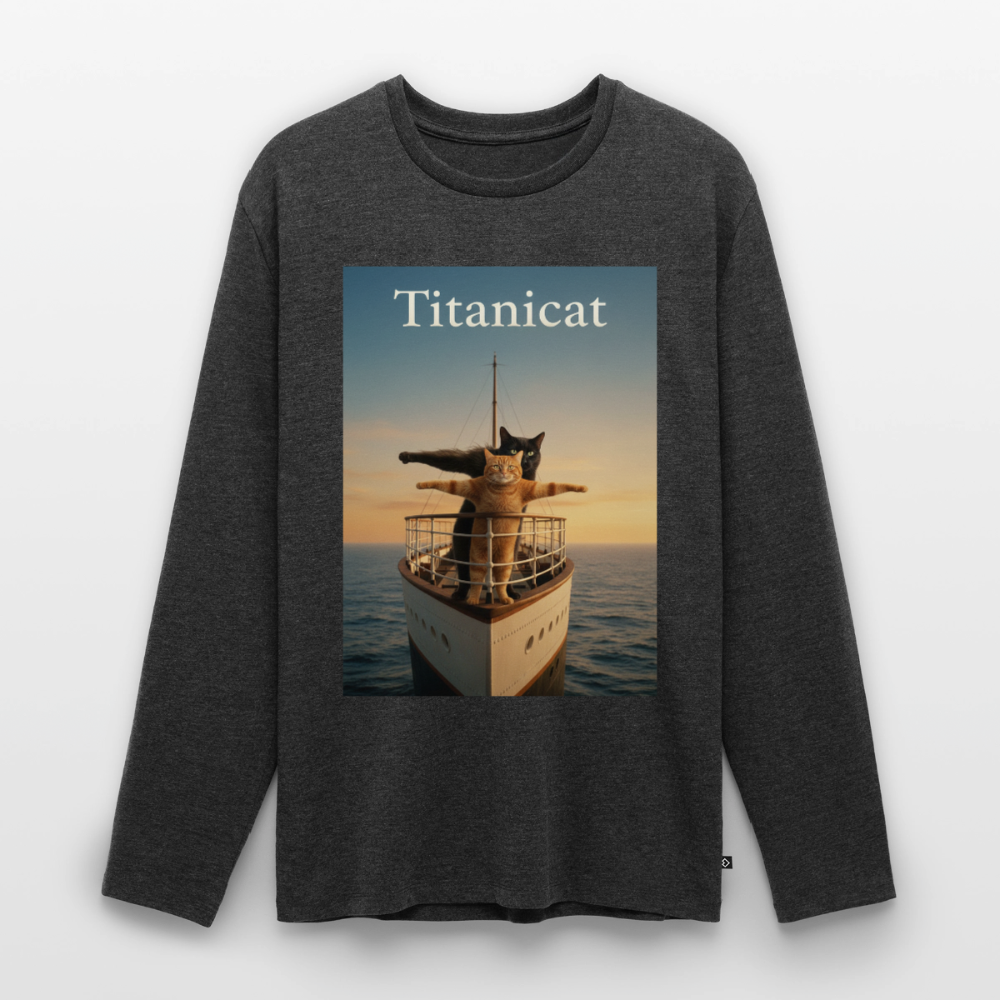 Titanicat – Ich bin der König der Kratzbäume | Männer Premium Bio Langarmshirt - Anthrazit meliert