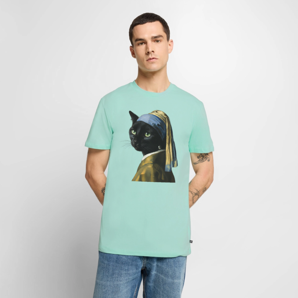 Das Mädchen mit dem Perlenohrring… aber es ist eine Katze | Männer Premium T-Shirt - Mint 