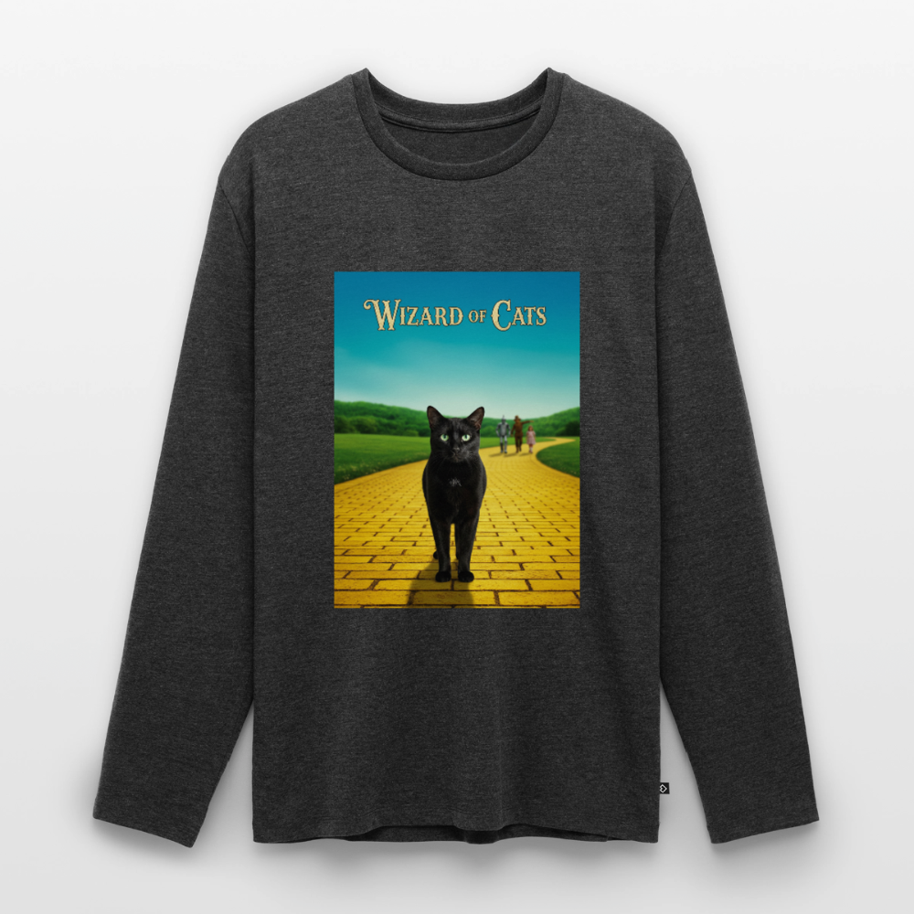 Wizard of Cats – Der gelbe Weg gehört Krümel | Männer Premium Bio Langarmshirt - Anthrazit meliert