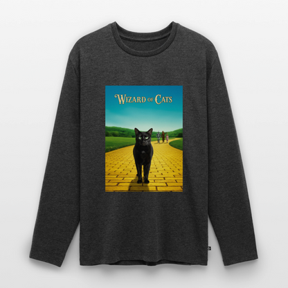 Wizard of Cats – Der gelbe Weg gehört Krümel | Männer Premium Bio Langarmshirt - Anthrazit meliert