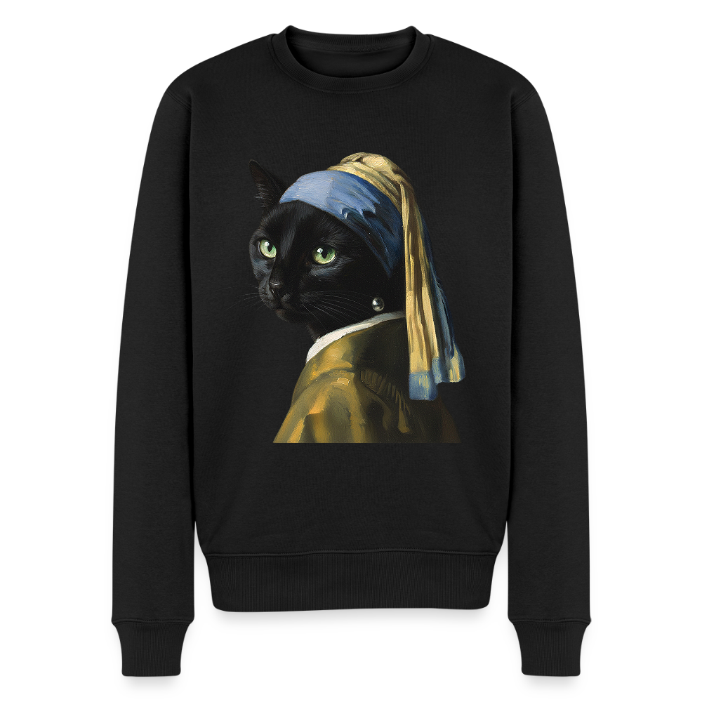 Das Mädchen mit dem Perlenohrring… aber es ist eine Katze |  Männer Premium Pullover - Schwarz