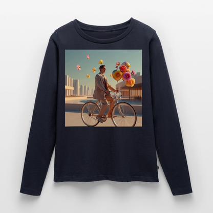 Fahrt ins Ungewisse (mit Blumen) | Frauen Premium Bio Langarmshirt - Navy