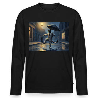 Krümel tanzt im Regen | Männer Premium Bio Langarmshirt - Schwarz