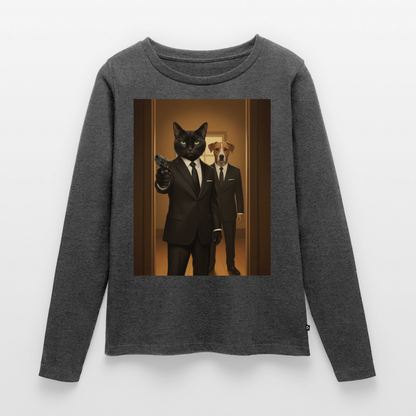 Krümel – Say Meow Again | Frauen Premium Bio Langarmshirt - Anthrazit meliert