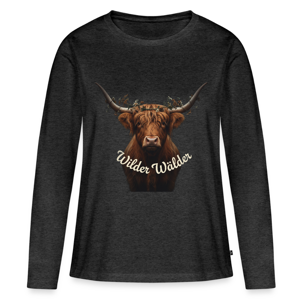 Wilder Wälder – Schwarzwald Highland Rind | Frauen Premium Bio Langarmshirt - Anthrazit meliert