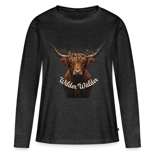 Wilder Wälder – Schwarzwald Highland Rind | Frauen Premium Bio Langarmshirt - Anthrazit meliert