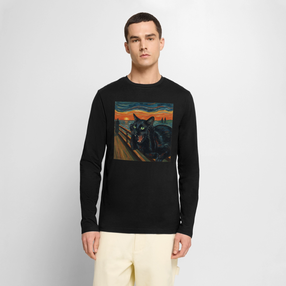 Der Schrei… aber die Katze hat’s zuerst gemerkt | Männer Premium Bio Langarmshirt - Schwarz