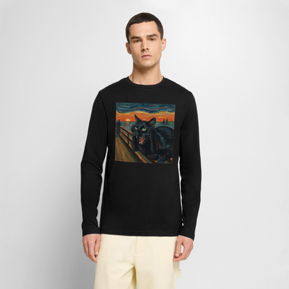 Der Schrei… aber die Katze hat’s zuerst gemerkt | Männer Premium Bio Langarmshirt - Schwarz