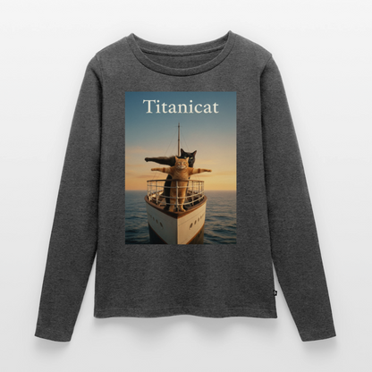 Titanicat – Ich bin der König der Kratzbäume | Frauen Premium Bio Langarmshirt - Anthrazit meliert