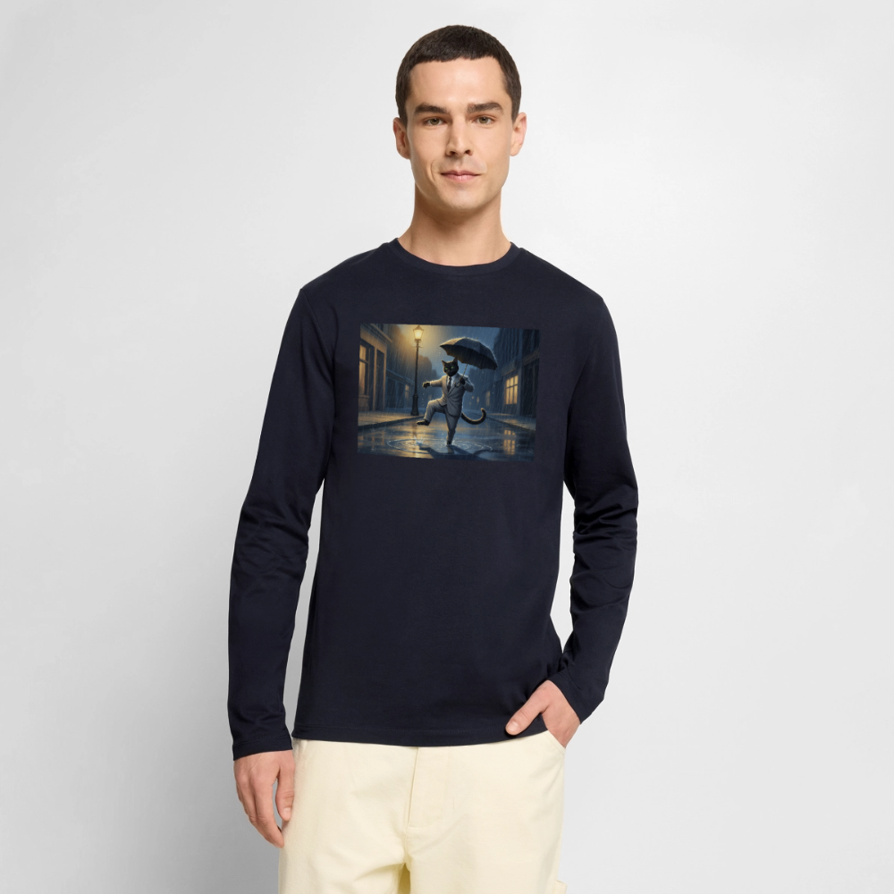 Krümel tanzt im Regen | Männer Premium Bio Langarmshirt - Navy