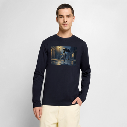 Krümel tanzt im Regen | Männer Premium Bio Langarmshirt - Navy