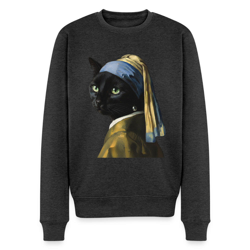 Das Mädchen mit dem Perlenohrring… aber es ist eine Katze |  Männer Premium Pullover - Anthrazit meliert