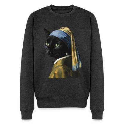 Das Mädchen mit dem Perlenohrring… aber es ist eine Katze |  Männer Premium Pullover - Anthrazit meliert