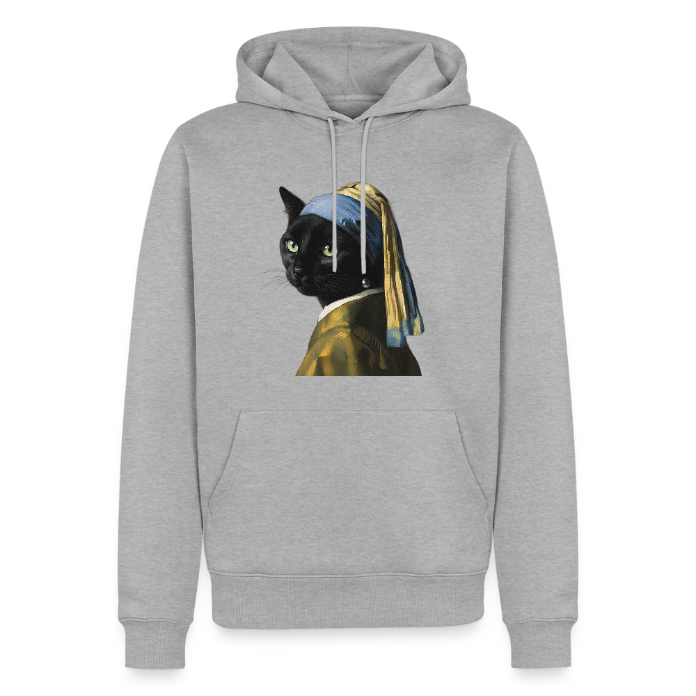 Das Mädchen mit dem Perlenohrring… aber es ist eine Katze | Männer Premium Hoodie - Grau meliert