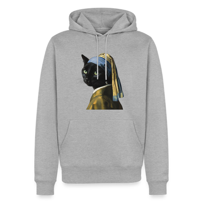 Das Mädchen mit dem Perlenohrring… aber es ist eine Katze | Männer Premium Hoodie - Grau meliert