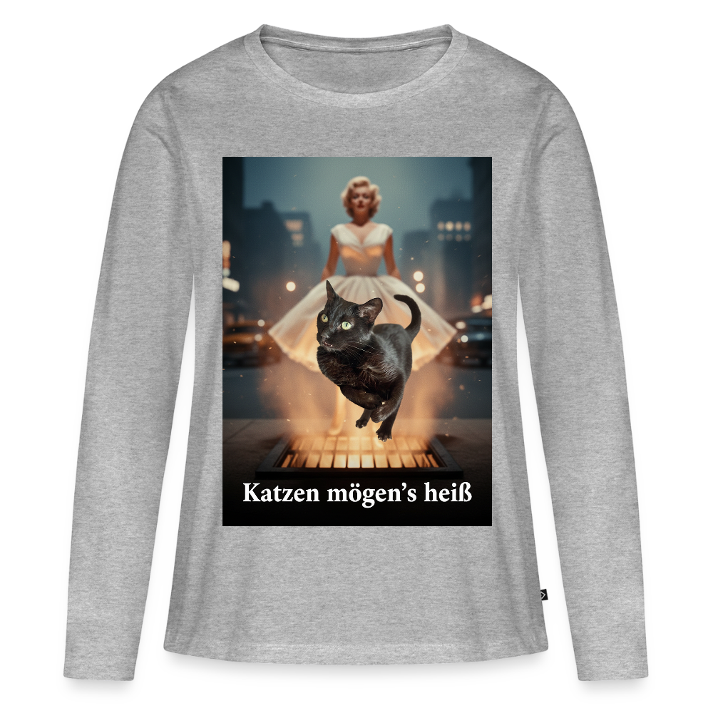 Katzen mögen’s heiß | Frauen Premium Bio Langarmshirt - Grau meliert